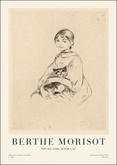 Berthe Morisot Young Girl with Cat No1 - Plakat