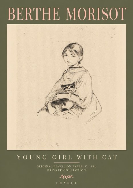 Berthe Morisot Young Girl with Cat No4 - Plakat