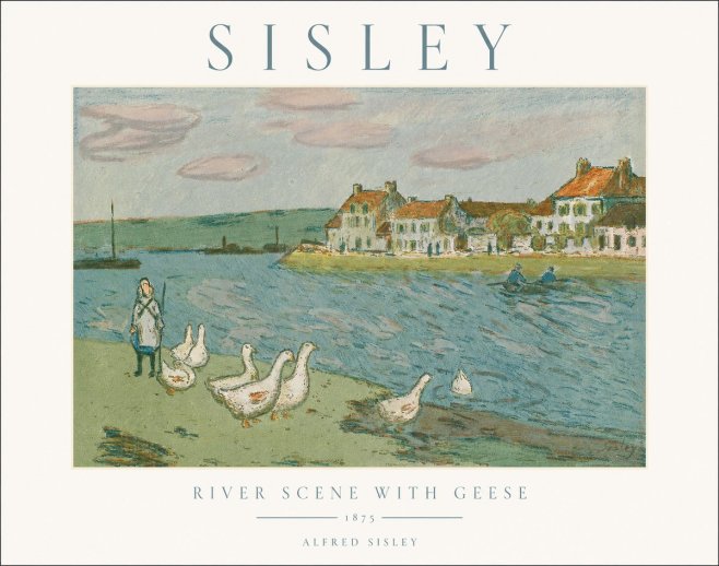 Sisley River Scene with Geese No1 - Plakat