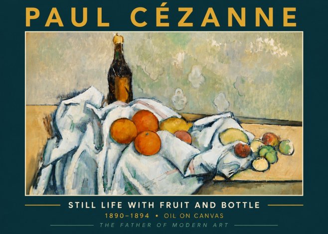 Paul Cézanne Still Life with Fruit and Bottle No5 - Plakat