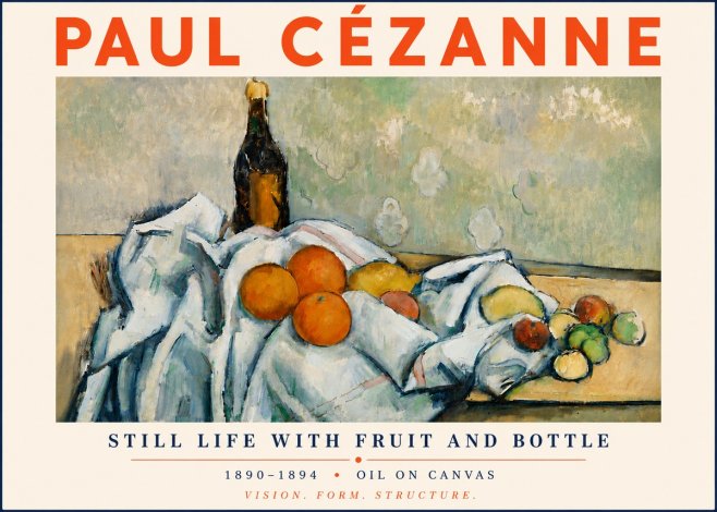Paul Cézanne Still Life with Fruit and Bottle No6 - Plakat