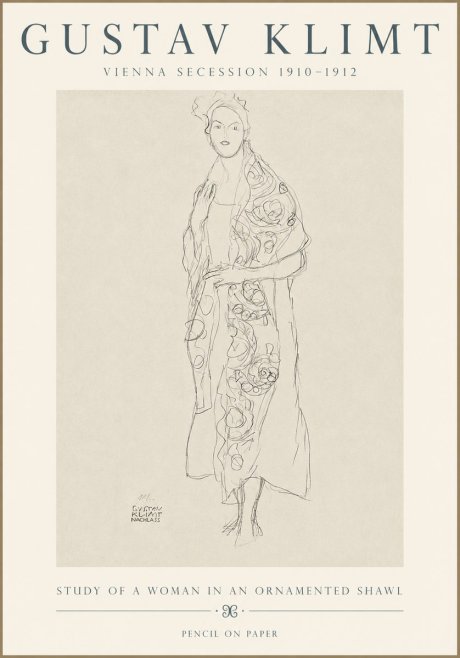 Klimt Study of a Woman in an Ornamented Shawl No3 - Plakat