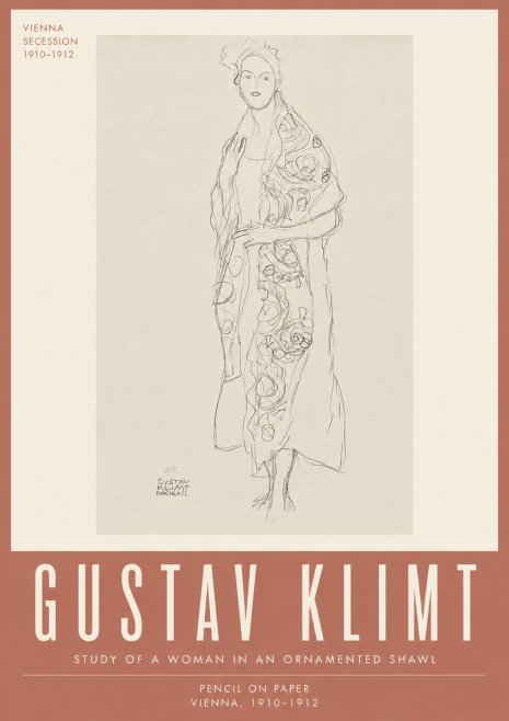Klimt Study of a Woman in an Ornamented Shawl No4 - Plakat