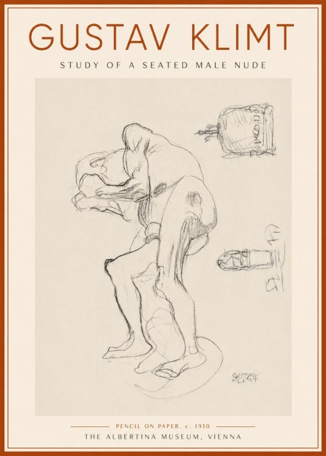 Klimt Study of a Seated Male Nude No6 - Plakat