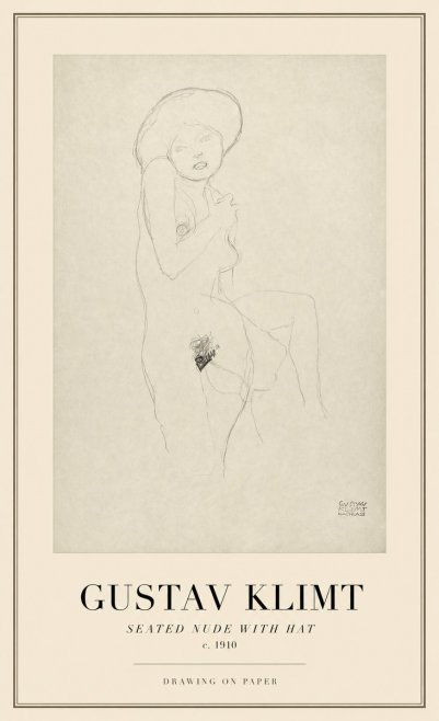 Klimt Seated Nude with Hat No1 - Plakat