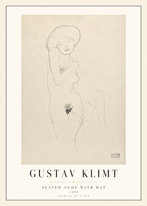 Klimt Seated Nude with Hat No3 - Plakat