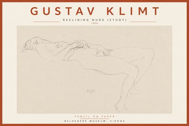 Klimt Reclining Nude (Study) No5 - Plakat