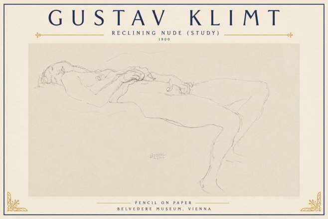 Klimt Reclining Nude (Study) No6 - Plakat