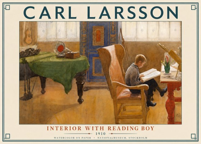 Carl Larsson Interior with Reading Boy No4 - Plakat