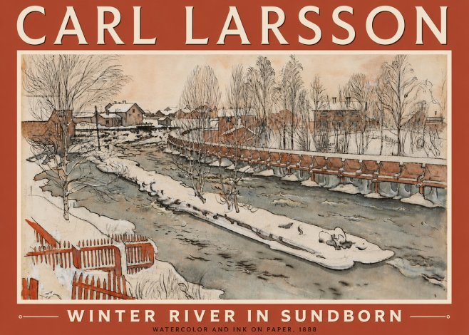 Carl Larsson Winter River in Sundborn No5 - Plakat