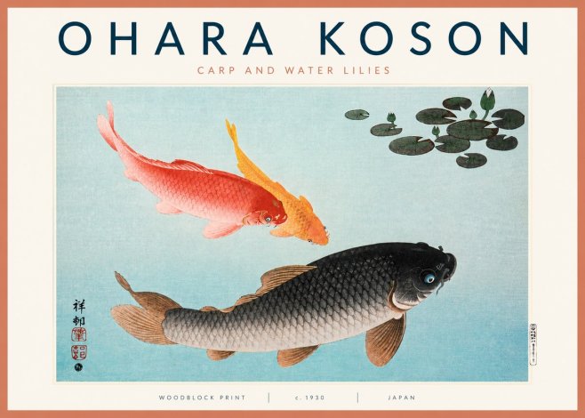 Ohara Koson Carp and Water Lilies No3 - Plakat