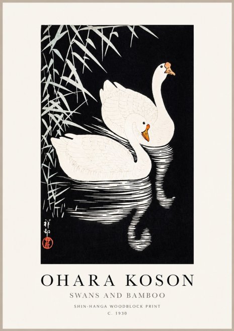Ohara Koson Swans and Bamboo No1 - Plakat