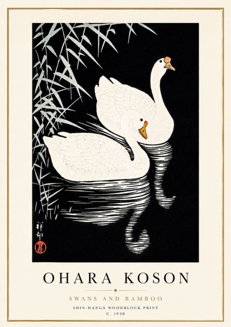 Ohara Koson Swans and Bamboo No5 - Plakat