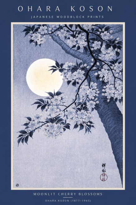 Ohara Koson Moonlit Cherry Blossoms No2 - Plakat