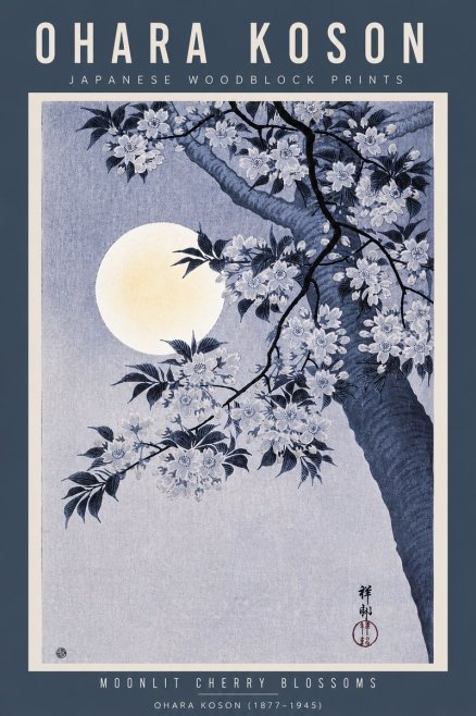 Ohara Koson Moonlit Cherry Blossoms No5 - Plakat
