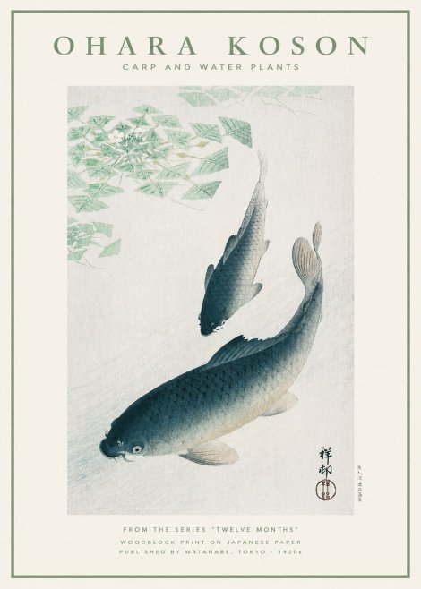Ohara Koson Carp and Water Plants No1 - Plakat
