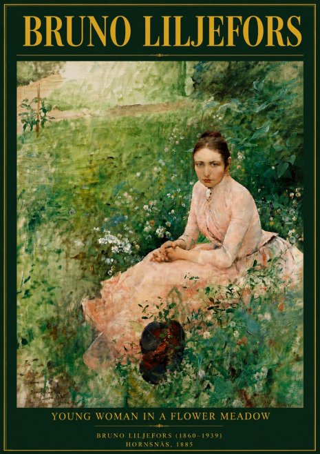 Bruno Liljefors Young Woman in a Flower Meadow No5 - Plakat