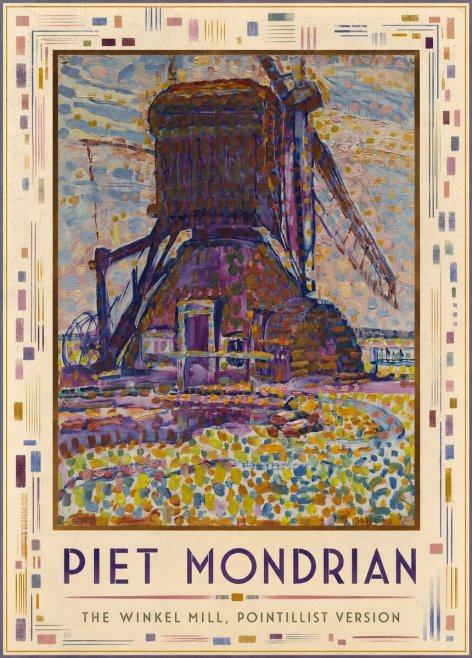 Piet Mondrian The Winkel Mill, Pointillist Version No1 - Plakat