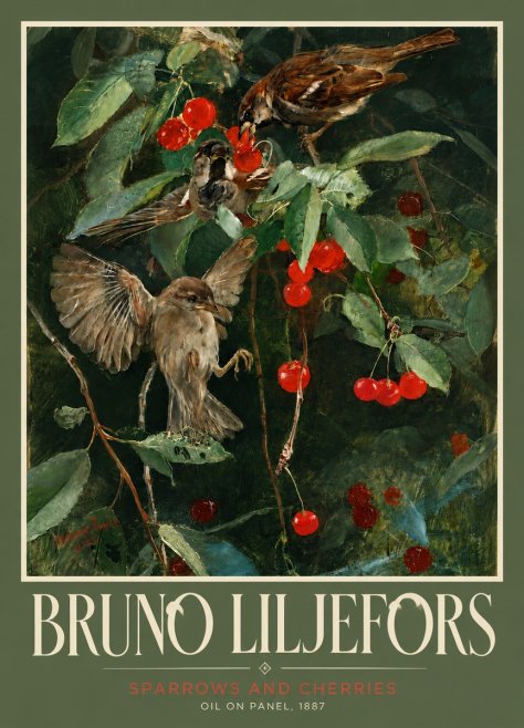 Bruno Liljefors Sparrows and Cherries No4 - Plakat