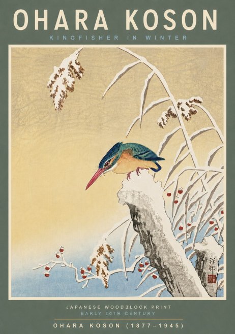 Ohara Koson Kingfisher in Winter I No6 - Plakat