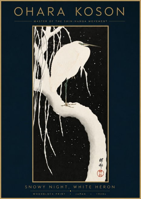 Ohara Koson Snowy Night, White Heron No3 - Plakat