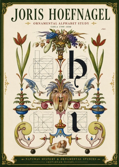 Joris Hoefnagel Floral Grotesque with Putto No6 - Plakat