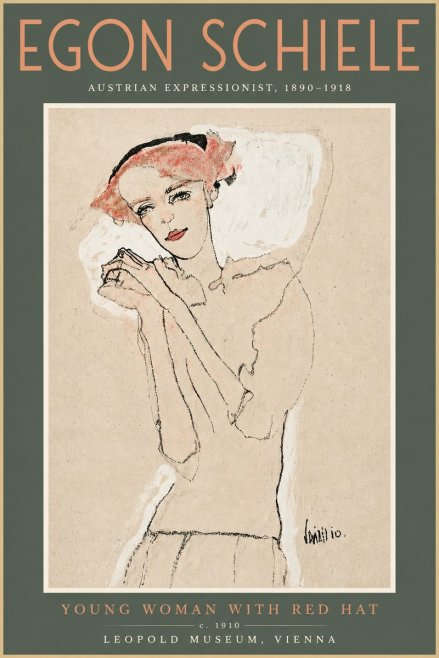 Schiele Young Woman with Red Hat No4 - Plakat