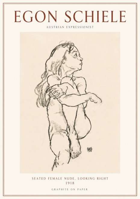 Schiele Seated Female Nude, Looking Right No3 - Plakat