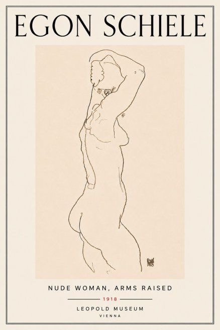Schiele Nude Woman, Arms Raised No6 - Plakat