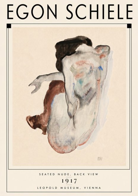 Schiele Seated Nude, Back View No6 - Plakat