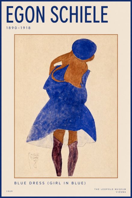 Schiele Blue Dress (Girl in Blue) No2 - Plakat