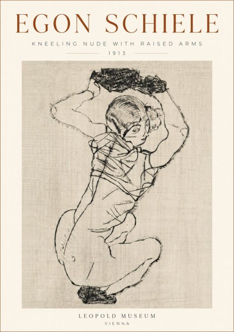 Schiele Kneeling Nude with Raised Arms No3 - Plakat
