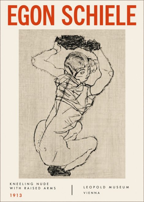 Schiele Kneeling Nude with Raised Arms No4 - Plakat