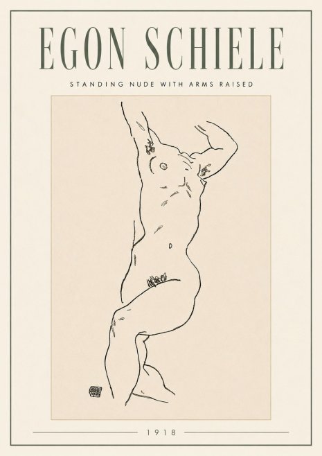 Schiele Standing Nude with Arms Raised No5 - Plakat