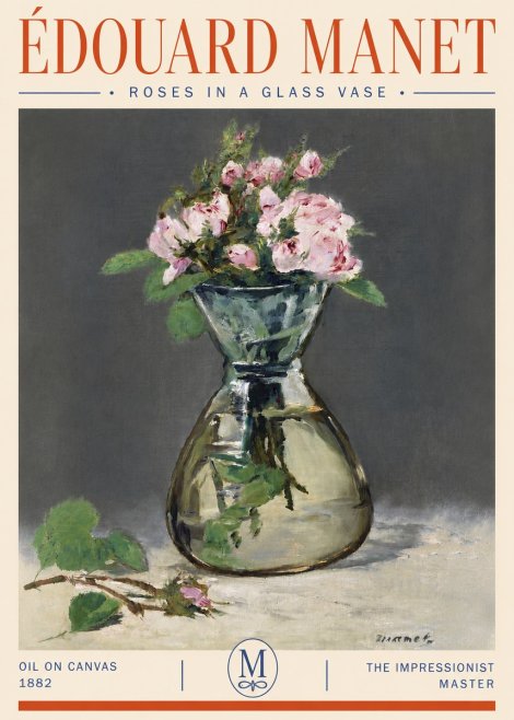 Édouard Manet Roses in a Glass Vase II No4 - Plakat