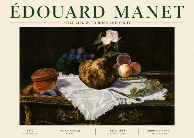 Édouard Manet Still Life with Rose and Fruit No5 - Plakat