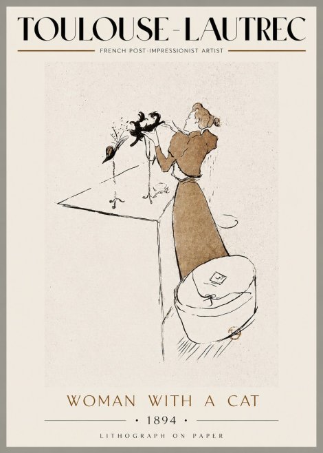 Toulouse-Lautrec Woman with a Cat No3 - Plakat
