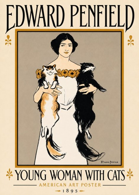Edward Penfield Young Woman with Cats No6 - Plakat