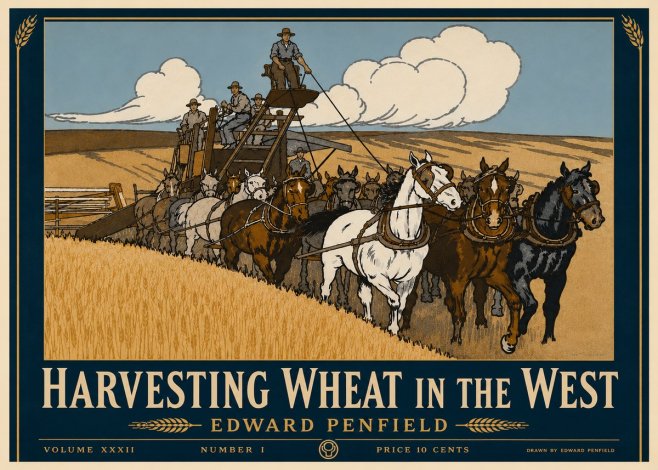 Edward Penfield Harvesting Wheat in the West No4 - Plakat