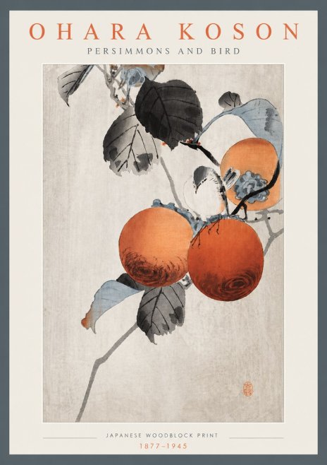 Ohara Koson Persimmons and Bird No4 - Plakat