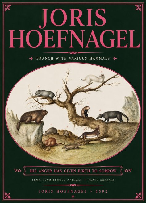 Joris Hoefnagel Branch with Various Mammals No6 - Plakat