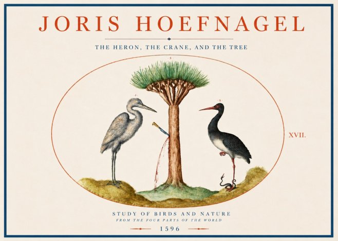 Joris Hoefnagel The Heron, the Crane, and the Tree No3 - Plakat