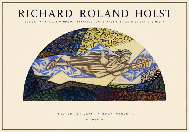 Richard Roland Holst Design for a Glass Window: Mercurius Flying over the Earth by Day and Night No1 - Plakat