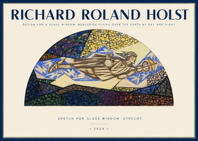 Richard Roland Holst Design for a Glass Window: Mercurius Flying over the Earth by Day and Night No2 - Plakat
