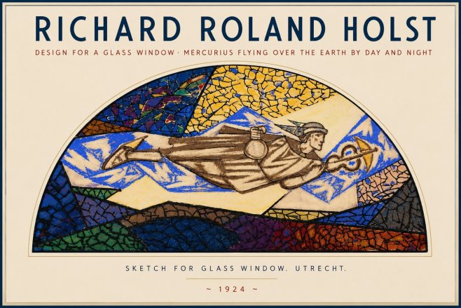 Richard Roland Holst Design for a Glass Window: Mercurius Flying over the Earth by Day and Night No4 - Plakat