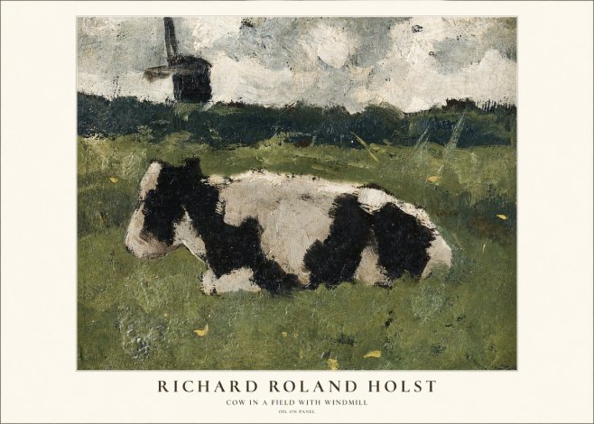 Richard Roland Holst Cow in a Field with Windmill No1 - Plakat