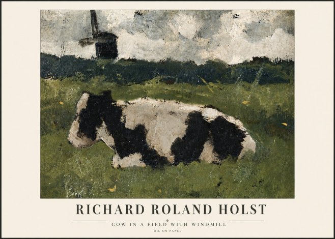 Richard Roland Holst Cow in a Field with Windmill No3 - Plakat
