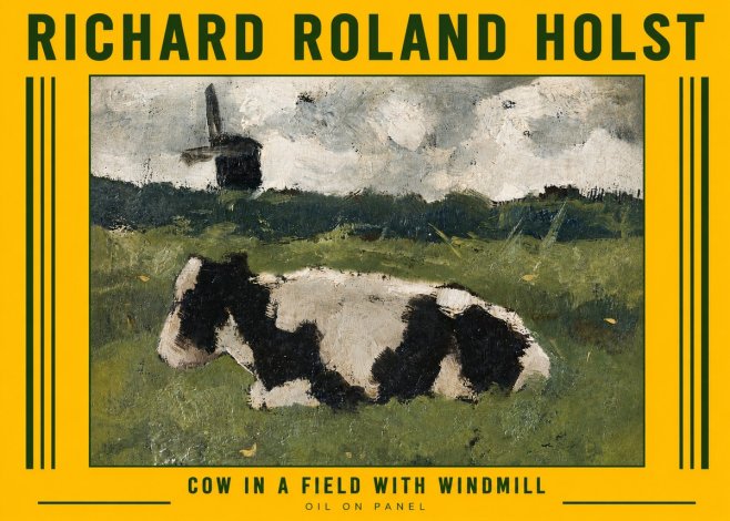 Richard Roland Holst Cow in a Field with Windmill No6 - Plakat