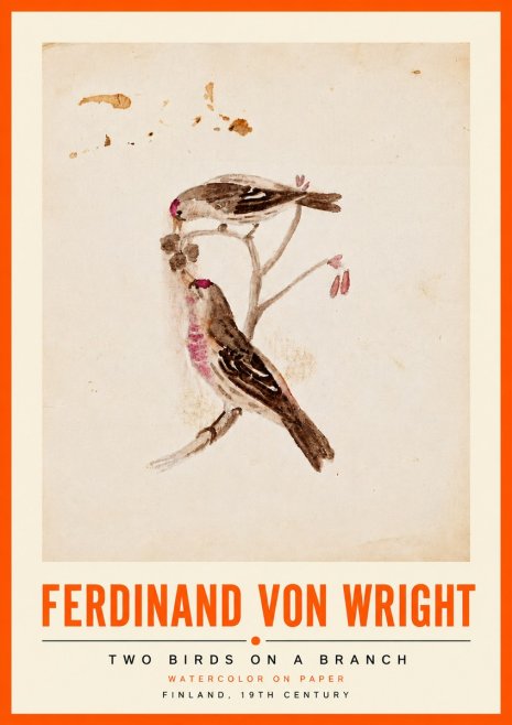Ferdinand von Wright Two Birds on a Branch No5 - Plakat