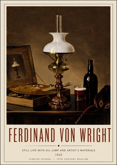 Ferdinand von Wright Still Life with Oil Lamp and Artist's Materials No4 - Plakat